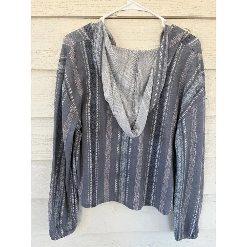✨ WALLFLOWER Boho Baja Hoodie Pullover – Striped Gray Mauve Blue – Size XL ✨ - Picture 4 of 5